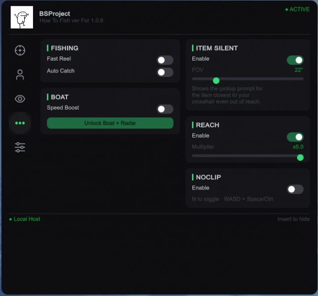 How to Fish "BSProject - ModMenu от QuasarUI: Редактор игрока, оружия, прицеливания, скорости и ESP"