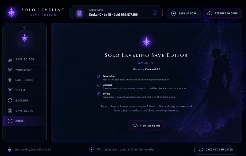 Solo Leveling: Arise Overdrive "Редактор сохранений от Kraken092: Игрок, ресурсы, предметы, костюмы и ачивки"